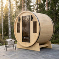 3-Person Capacity Outdoor White Finland Pine Wet/Dry Traditional Barrel Sauna with Black Accents