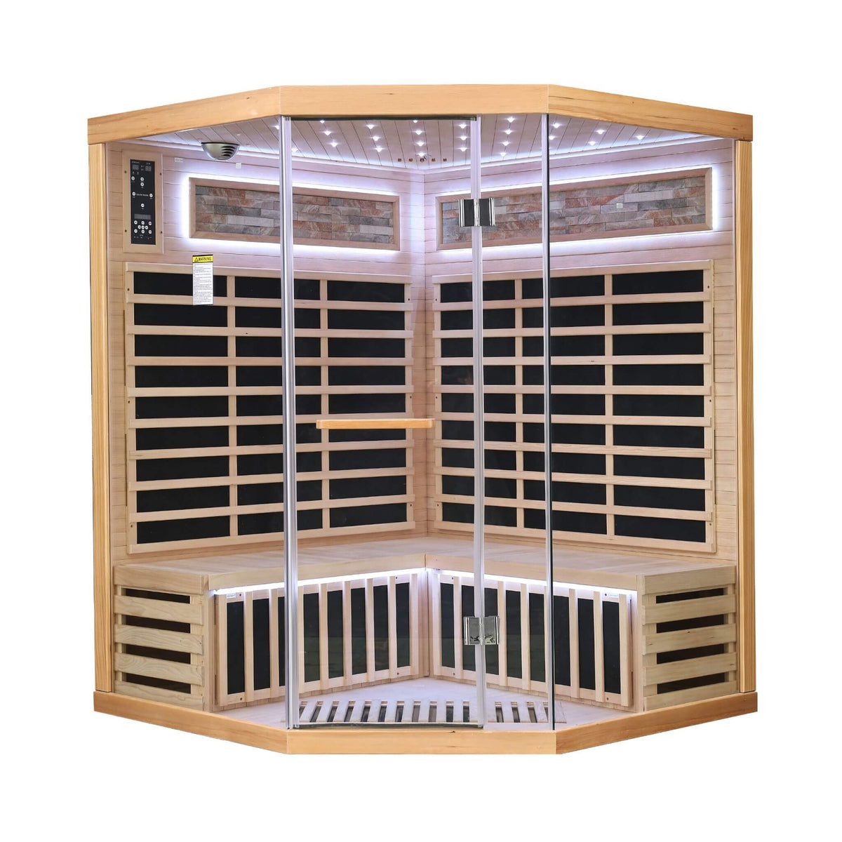 Aura Canadian Hemlock Pentagonal Indoor Infrared Sauna with Glass Front