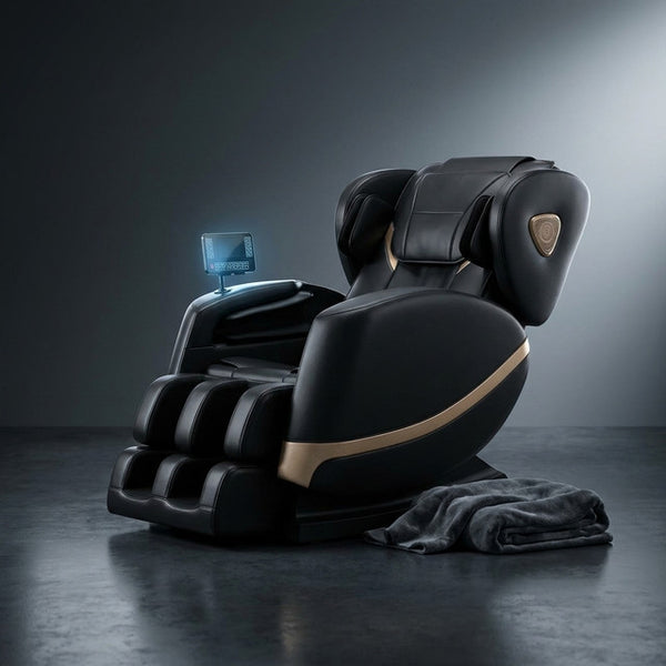 Massage Chair Full Body, Zero Gravity Massage Chair with 10 Fix Rollers, Heating, Foot Massage, Bluetooth Speaker, Touch Screen Controller, Fit Office and Home, Black — Studio Shot
