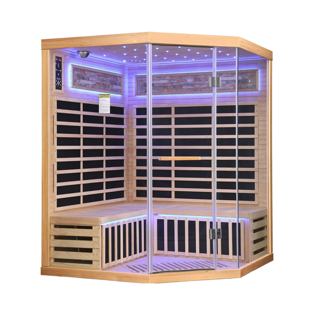 Aura Canadian Hemlock Pentagonal Indoor Infrared Sauna with Glass Front
