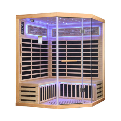 Aura Canadian Hemlock Pentagonal Indoor Infrared Sauna with Glass Front