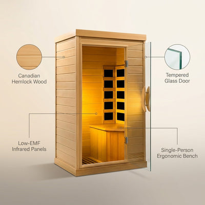 Far Infrared Wood Sauna Box ,Traditional Sauna Room Indoor Home Spa Low-Emf Dry Saunas Single Person Spa Canada Hemlock,