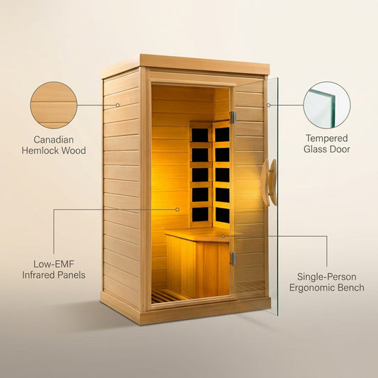 Far Infrared Wood Sauna Box ,Traditional Sauna Room Indoor Home Spa Low-Emf Dry Saunas Single Person Spa Canada Hemlock, — Lifestyle