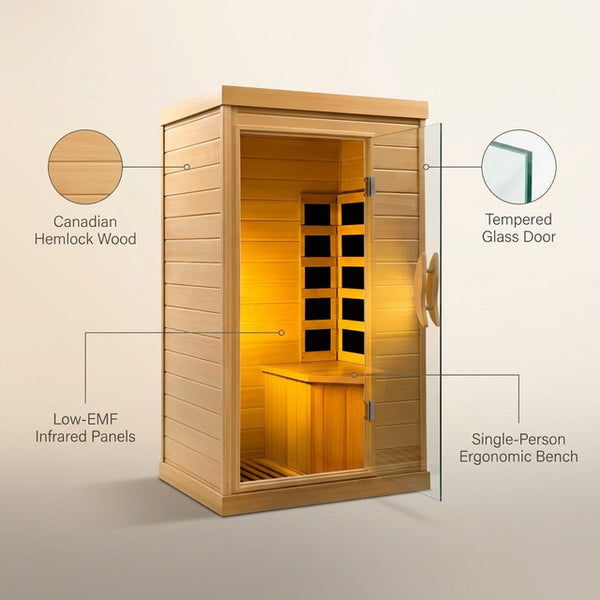 Far Infrared Wood Sauna Box ,Traditional Sauna Room Indoor Home Spa Low-Emf Dry Saunas Single Person Spa Canada Hemlock, — Lifestyle