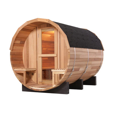 6-Person Patchwork Red Cedar Barrel Sauna | 6000W | Steam | Indoor/Outdoor