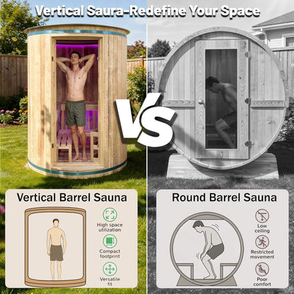 Barcelona 78-Inch 4-Person Cedar Vertical Barrel Sauna with 6 kW Heater