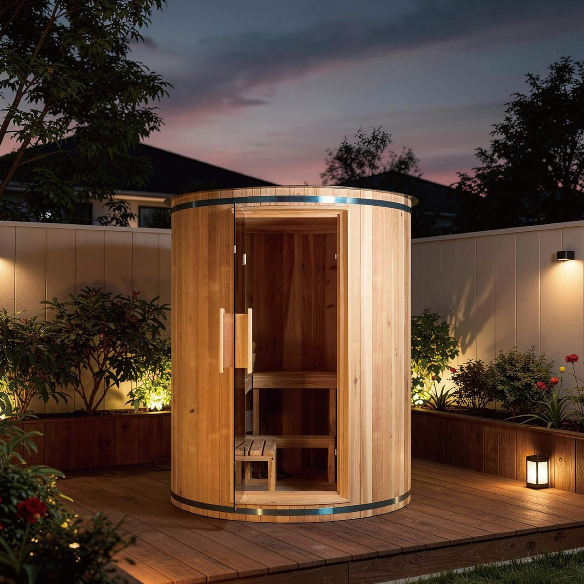 Barcelona 78-Inch 4-Person Cedar Vertical Barrel Sauna with 6 kW Heater