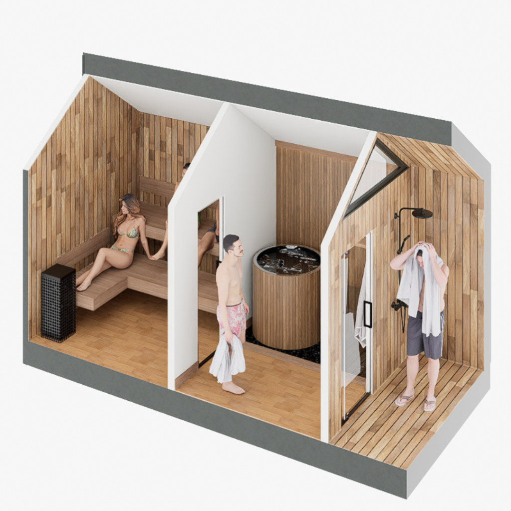 Sweaty Yeti Sauna Plus — 6–8 Person Outdoor Sauna & Barrel Cold Plunge Cabin
