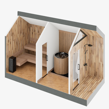 Sweaty Yeti Sauna Plus — 6–8 Person Outdoor Sauna & Barrel Cold Plunge Cabin