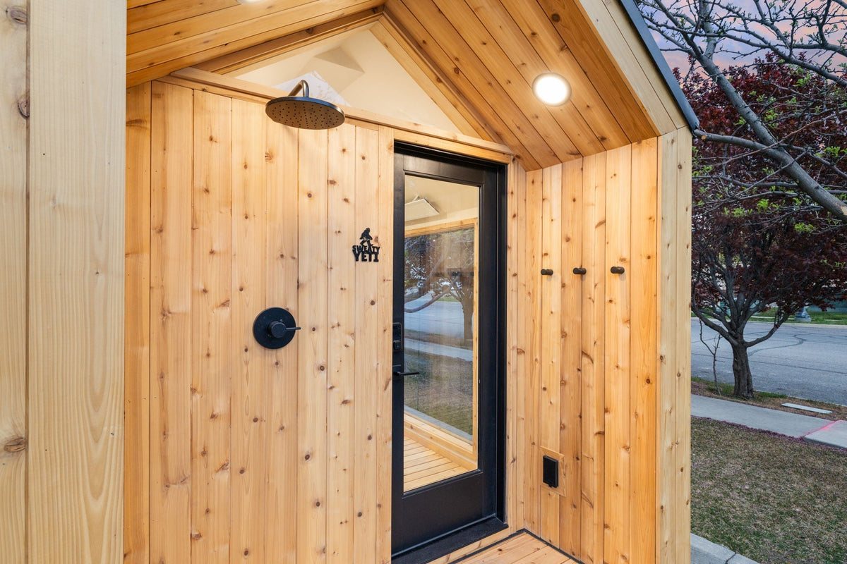 Sweaty Yeti Sauna Plus — 6–8 Person Outdoor Sauna & Barrel Cold Plunge Cabin