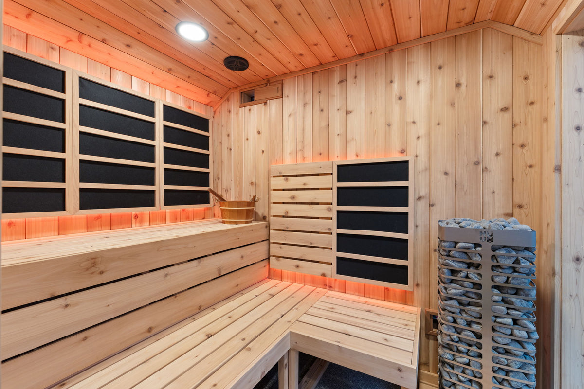 Sweaty Yeti Sauna Plus — 6–8 Person Outdoor Sauna & Barrel Cold Plunge Cabin