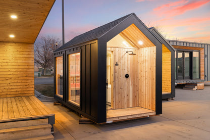 Sweaty Yeti Sauna Plus — 6–8 Person Outdoor Sauna & Barrel Cold Plunge Cabin