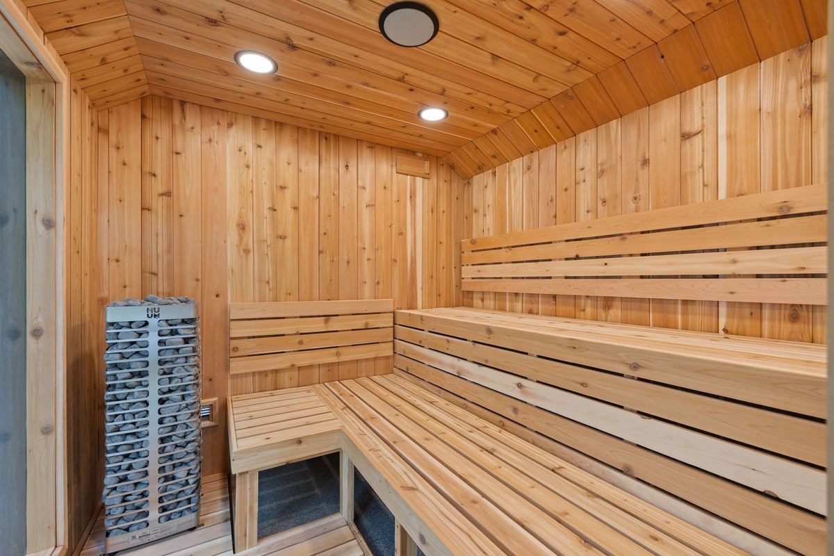 Sweaty Yeti Sauna Plus — 6–8 Person Outdoor Sauna & Barrel Cold Plunge Cabin