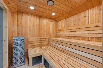Sweaty Yeti Sauna Plus — 6–8 Person Outdoor Sauna & Barrel Cold Plunge Cabin