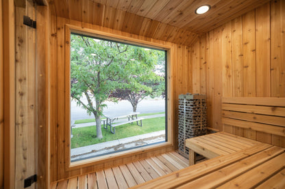 Sweaty Yeti Sauna Plus — 6–8 Person Outdoor Sauna & Barrel Cold Plunge Cabin
