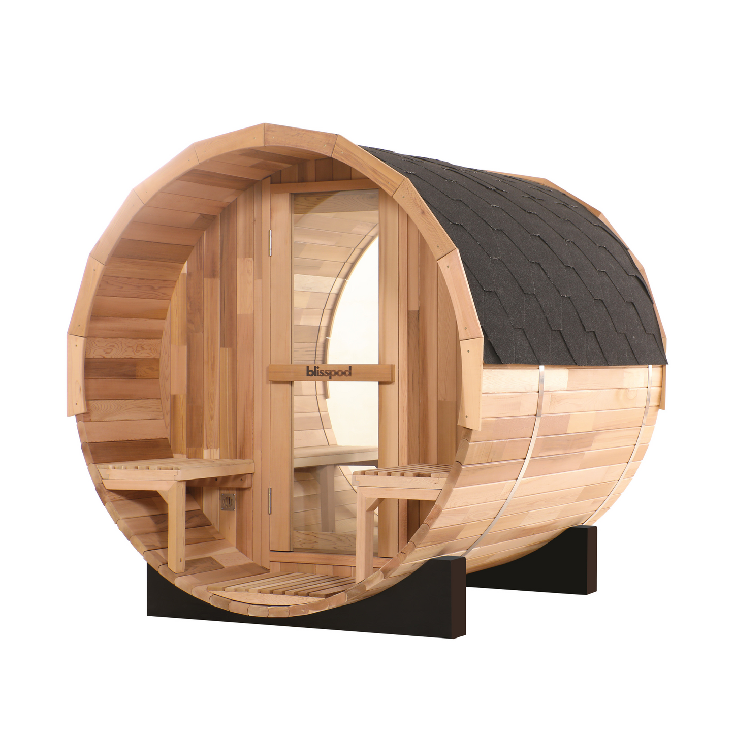 Blisspod Prague | Canadian Red Cedar | Outdoor Barrel Sauna | Full Glass Back