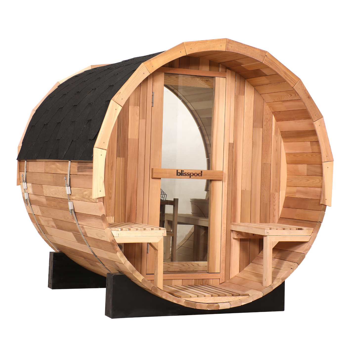 Blisspod Prague | Canadian Red Cedar | Outdoor Barrel Sauna | Full Glass Back