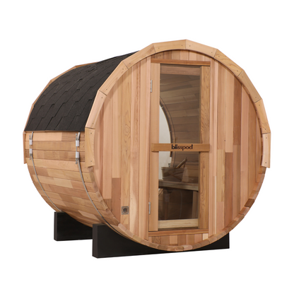 Blisspod Prague | 6000W Outdoor Barrel Sauna | Cedar & Glass Back