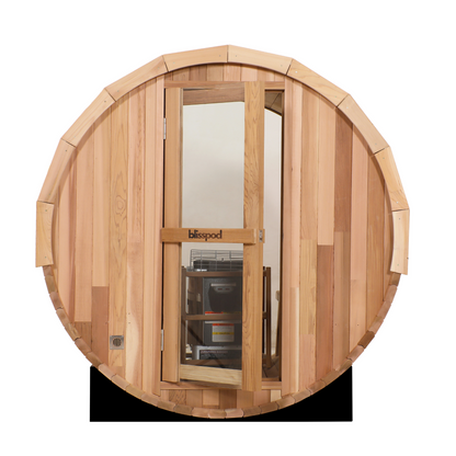 Blisspod Prague | 6000W Outdoor Barrel Sauna | Cedar & Glass Back