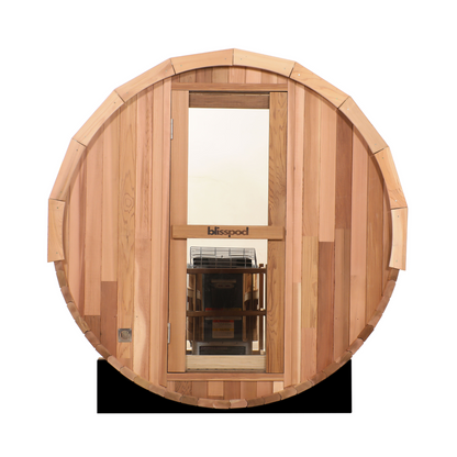 Blisspod Prague | 6000W Outdoor Barrel Sauna | Cedar & Glass Back