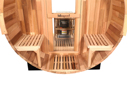Blisspod Prague | Canadian Red Cedar | Outdoor Barrel Sauna | Full Glass Back