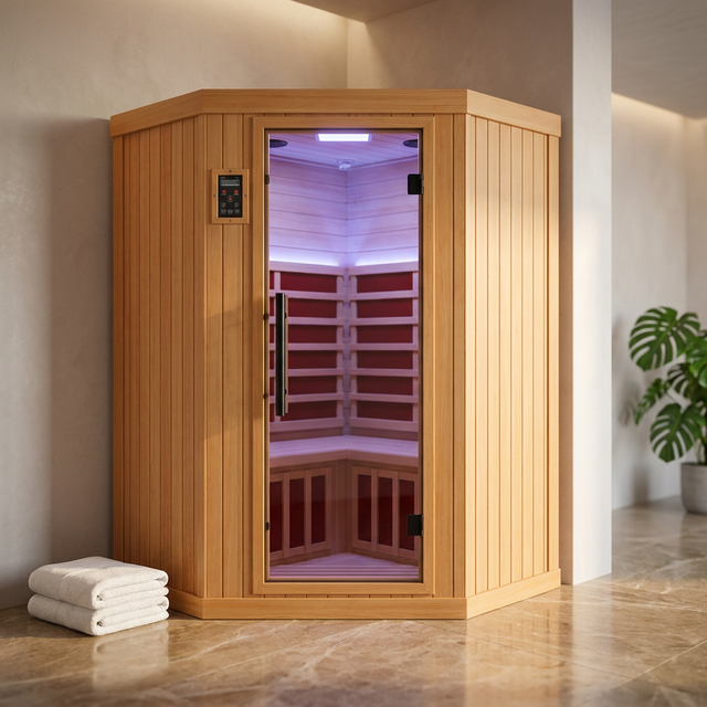 Multifunctional 2-3 Person Infrared Sauna for Home, 2180W Indoor Sauna with 7-Color LED Ambient Light, Red Light Feature, Oxygen Bar, Dual Bluetooth Speakers, 360° Surround Heating — Studio Shot