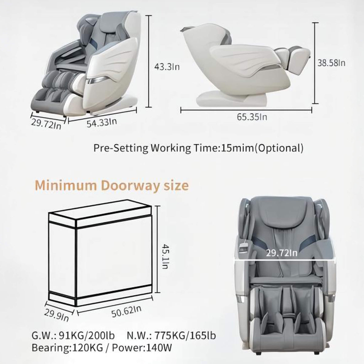 Bosscare Full-Body Zero-Gravity Massage Chair | Gray | App Control
