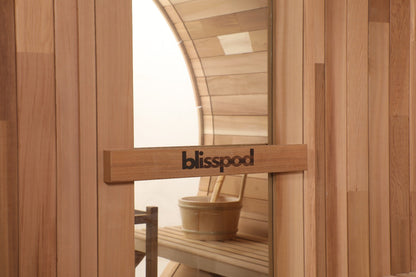 Blisspod Prague | 6000W Outdoor Barrel Sauna | Cedar & Glass Back