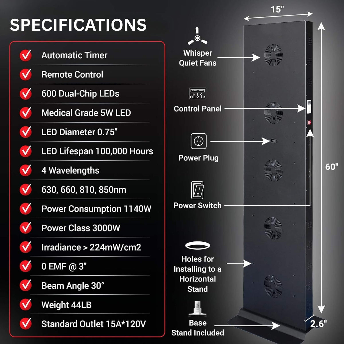 Dual-Chip Red Light Panel – 600, 800 or 1008 LEDs