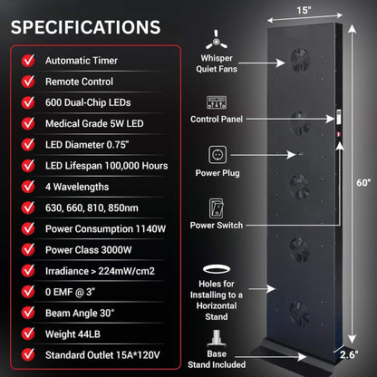 Dual-Chip Red Light Panel – 600, 800 or 1008 LEDs