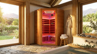 Multifunctional 2-3 Person Infrared Sauna for Home, 2180W Indoor Sauna with 7-Color LED Ambient Light, Red Light Feature, Oxygen Bar, Dual Bluetooth Speakers, 360° Surround Heating — Lifestyle