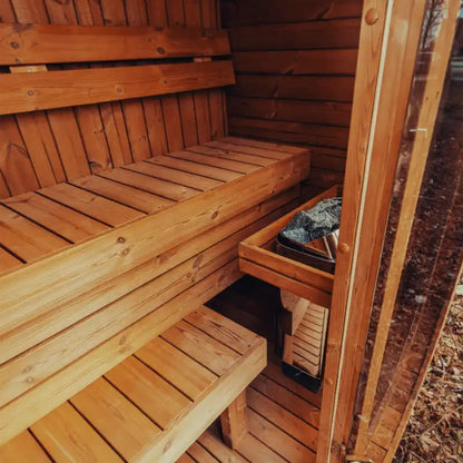 3-Person Outdoor ThermoWood Cube Sauna Kit with LED Lighting – MW12