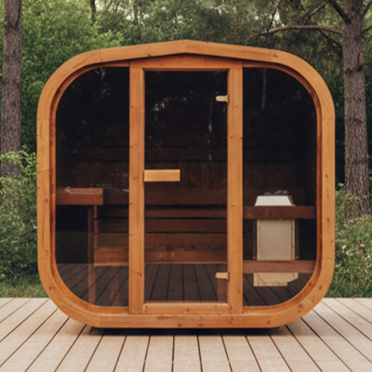 3-Person Outdoor ThermoWood Cube Sauna Kit with LED Lighting – MW12