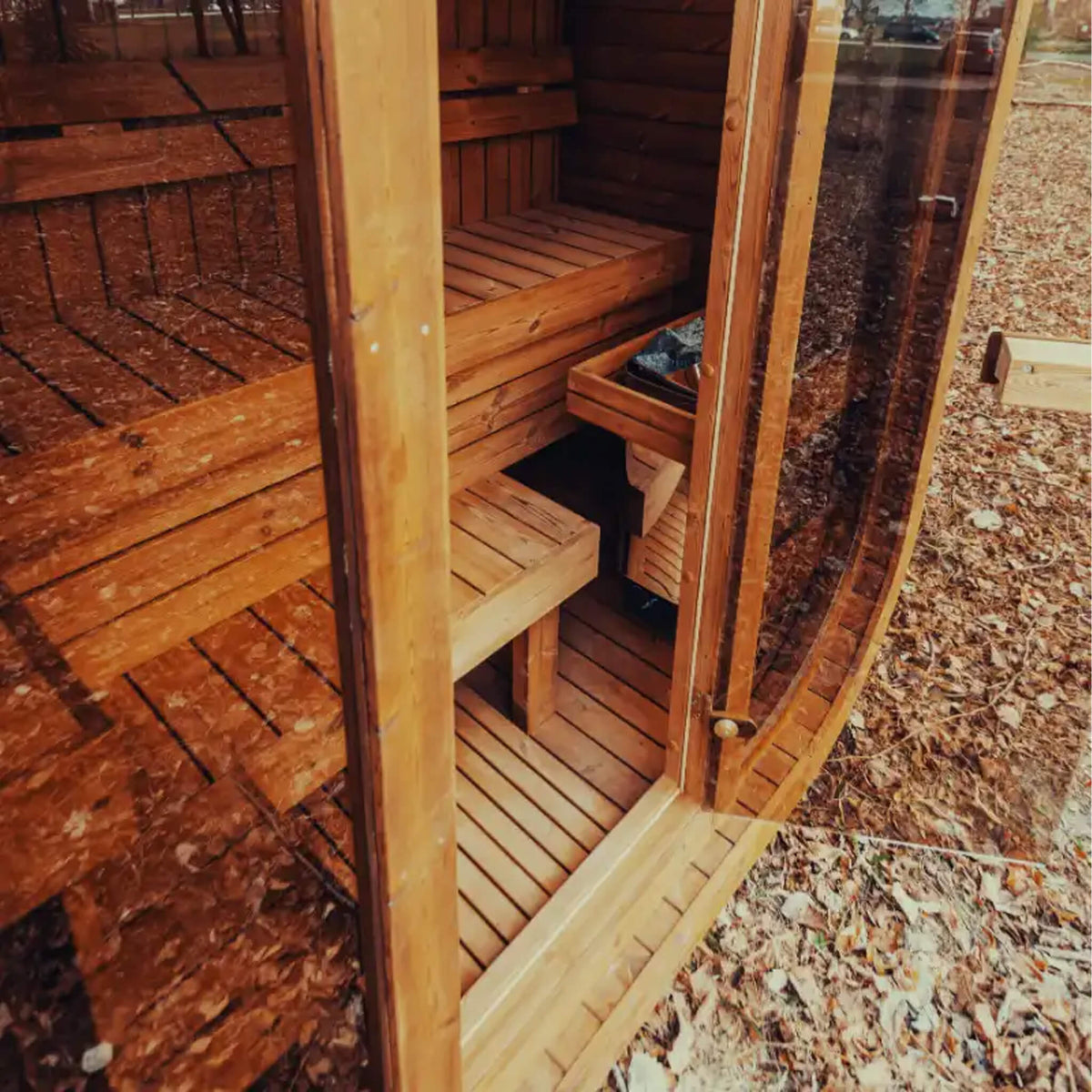 3-Person Outdoor ThermoWood Cube Sauna Kit with LED Lighting – MW12