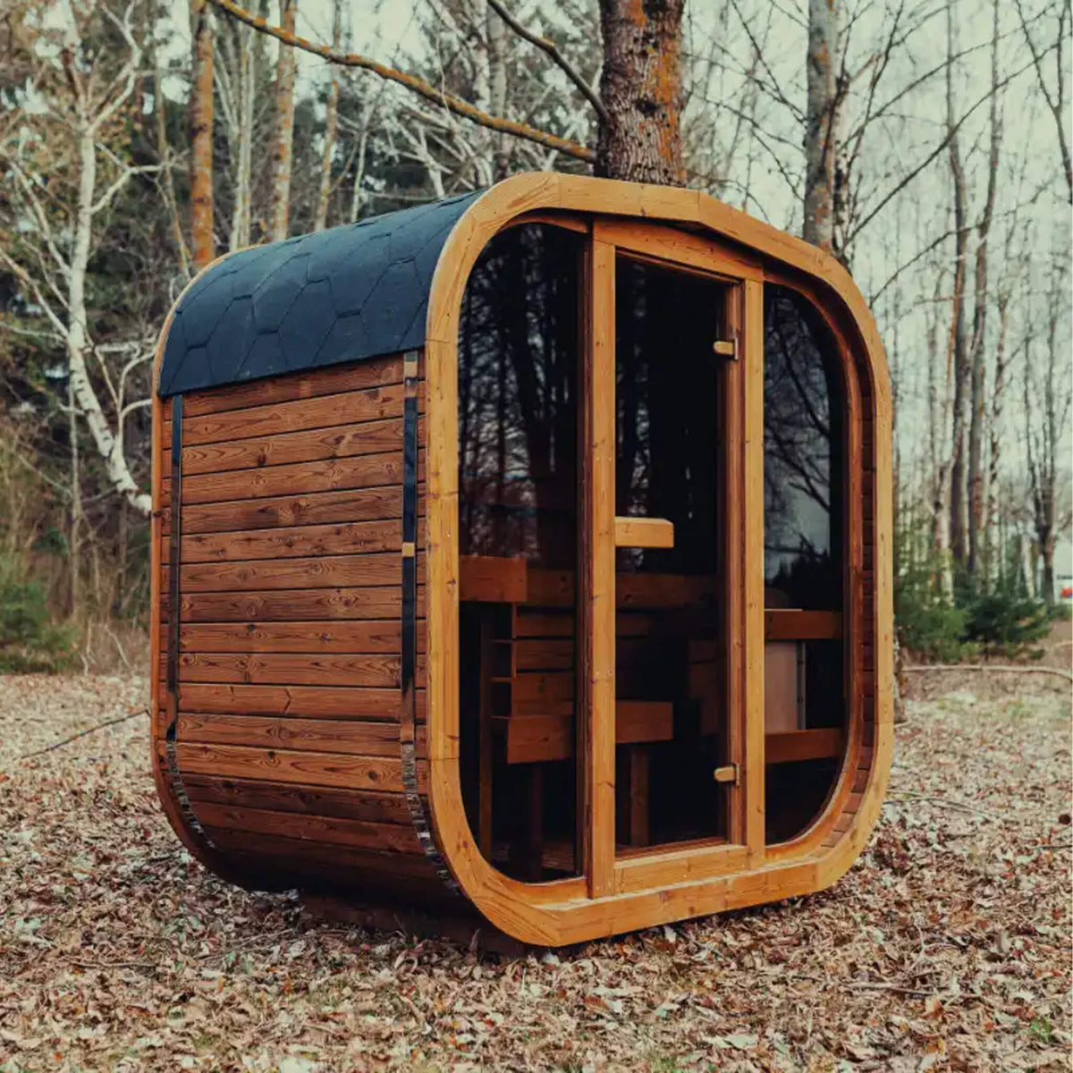3-Person Outdoor ThermoWood Cube Sauna Kit with LED Lighting – MW12