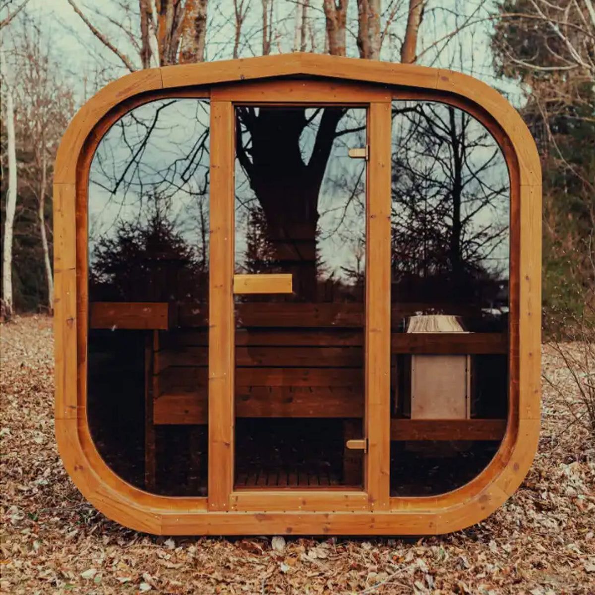 3-Person Outdoor ThermoWood Cube Sauna Kit with LED Lighting – MW12