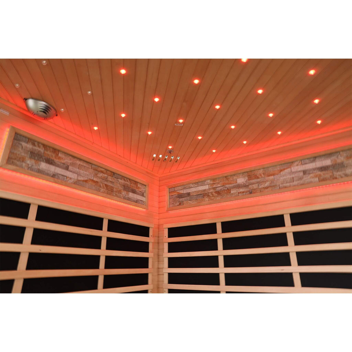 Aura Canadian Hemlock Pentagonal Indoor Infrared Sauna with Glass Front
