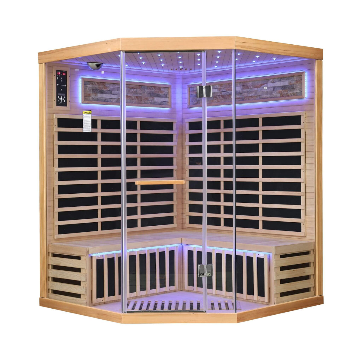 Aura Canadian Hemlock Pentagonal Indoor Infrared Sauna with Glass Front