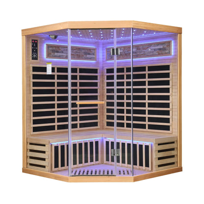 Aura Canadian Hemlock Pentagonal Indoor Infrared Sauna with Glass Front