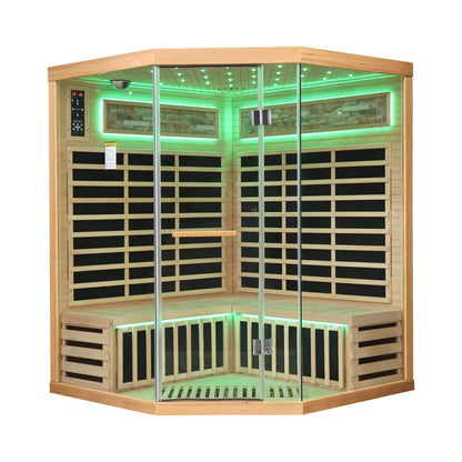 Aura Canadian Hemlock Pentagonal Indoor Infrared Sauna with Glass Front