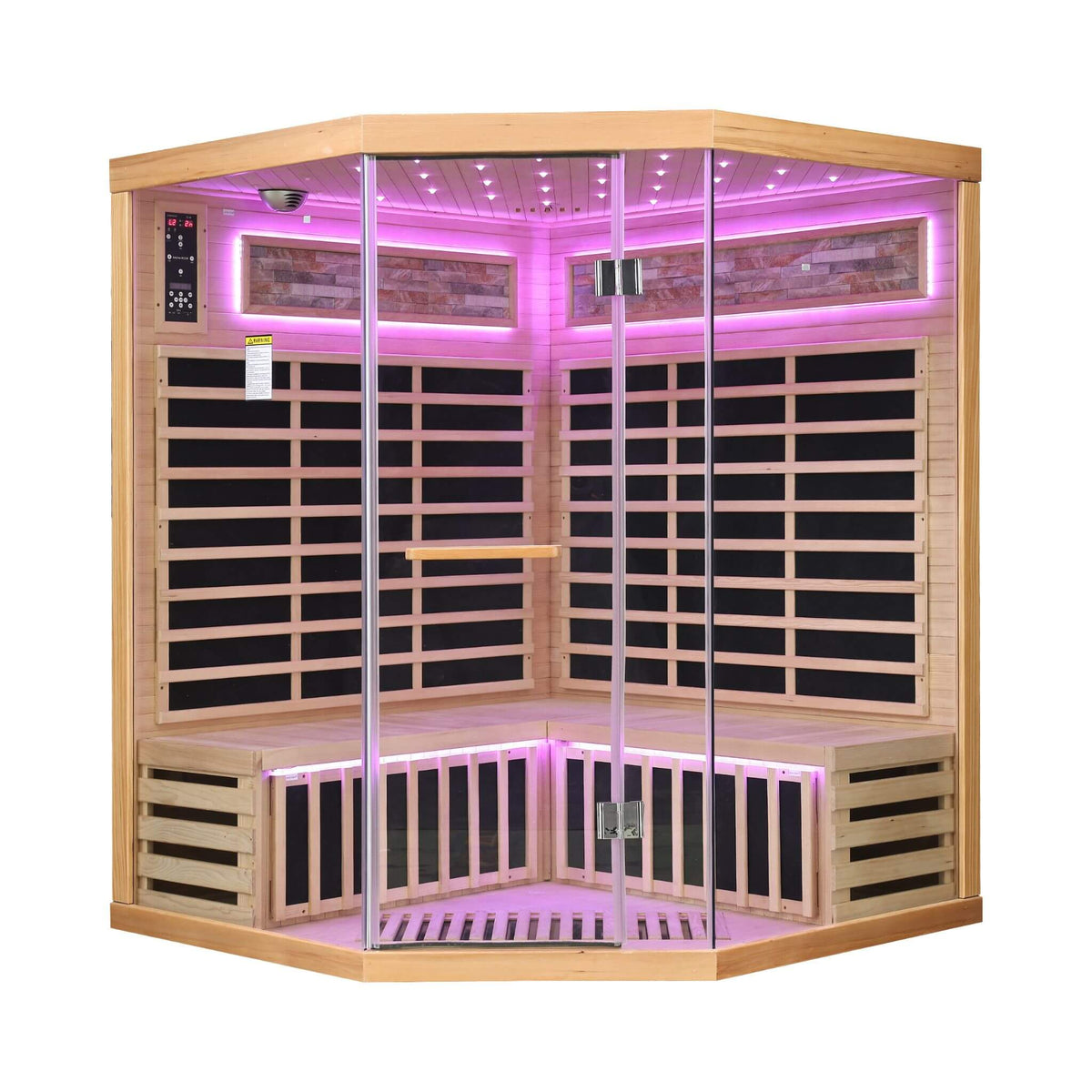 Aura Canadian Hemlock Pentagonal Indoor Infrared Sauna with Glass Front