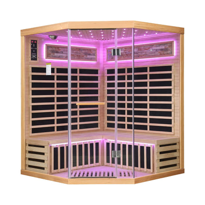Aura Canadian Hemlock Pentagonal Indoor Infrared Sauna with Glass Front