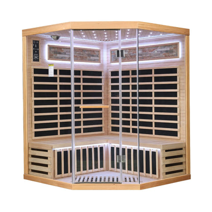 Aura Canadian Hemlock Pentagonal Indoor Infrared Sauna with Glass Front
