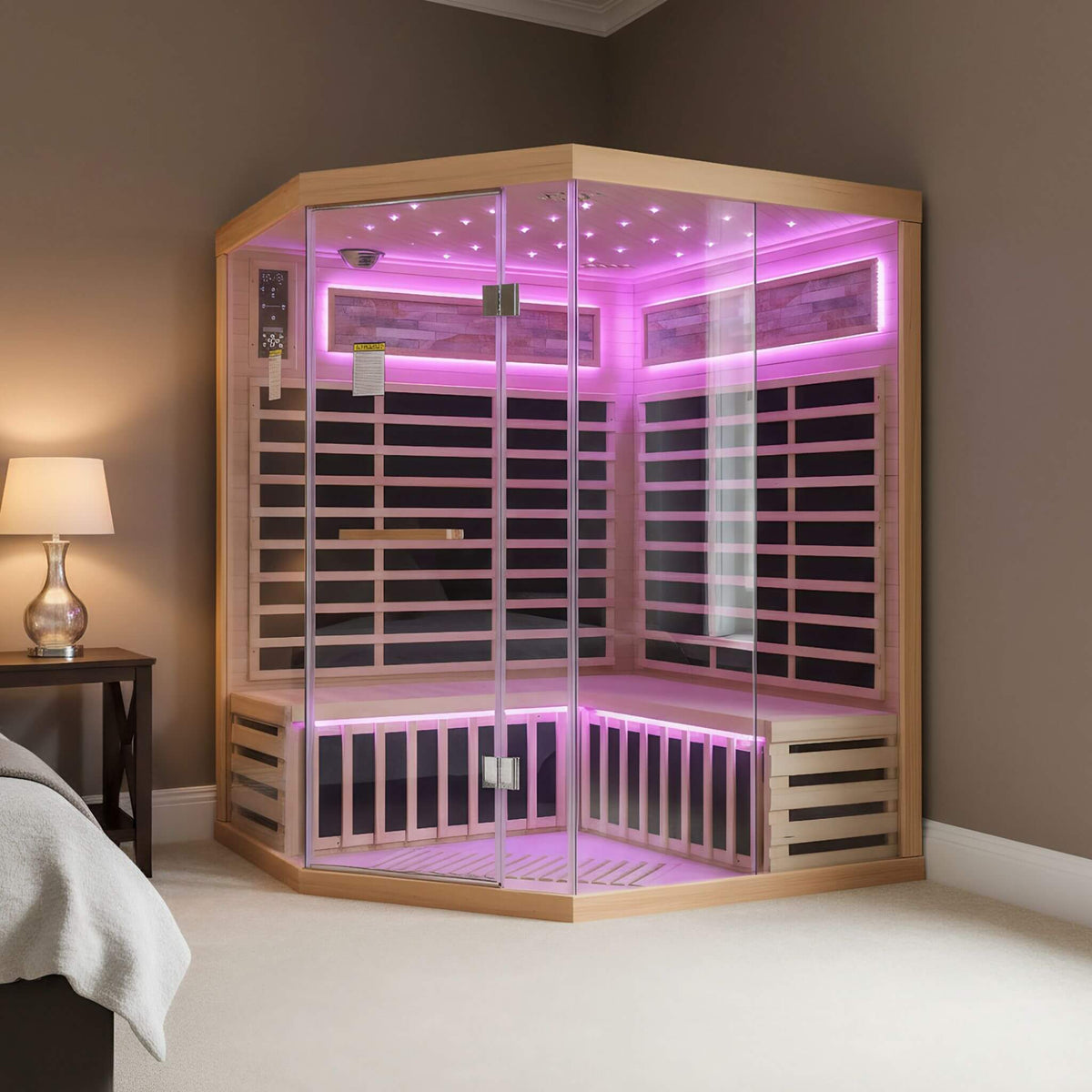 Aura Canadian Hemlock Pentagonal Indoor Infrared Sauna with Glass Front