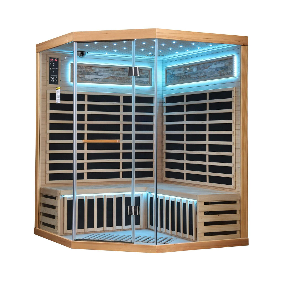 Aura Canadian Hemlock Pentagonal Indoor Infrared Sauna with Glass Front