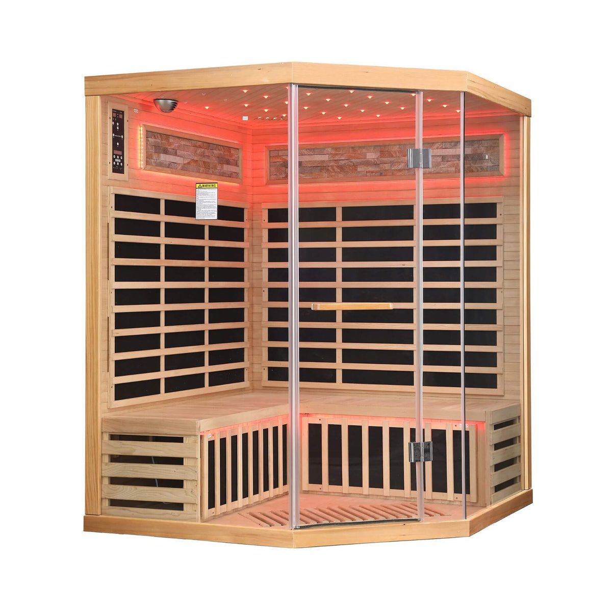 Aura Canadian Hemlock Pentagonal Indoor Infrared Sauna with Glass Front