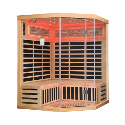 Aura Canadian Hemlock Pentagonal Indoor Infrared Sauna with Glass Front