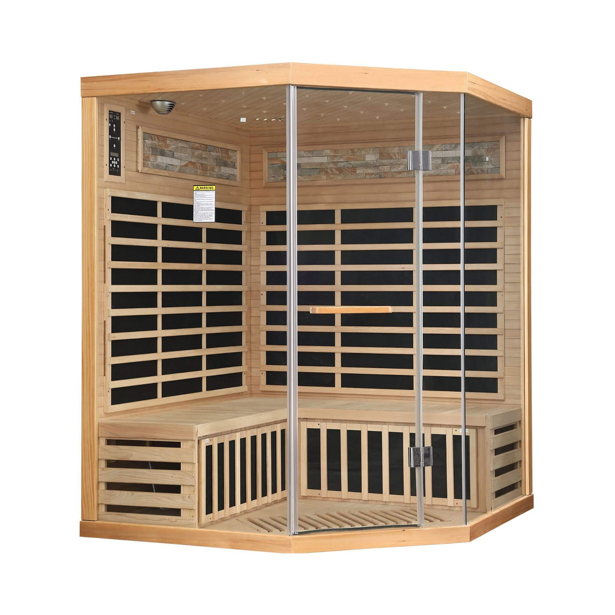 Aura Canadian Hemlock Pentagonal Indoor Infrared Sauna with Glass Front
